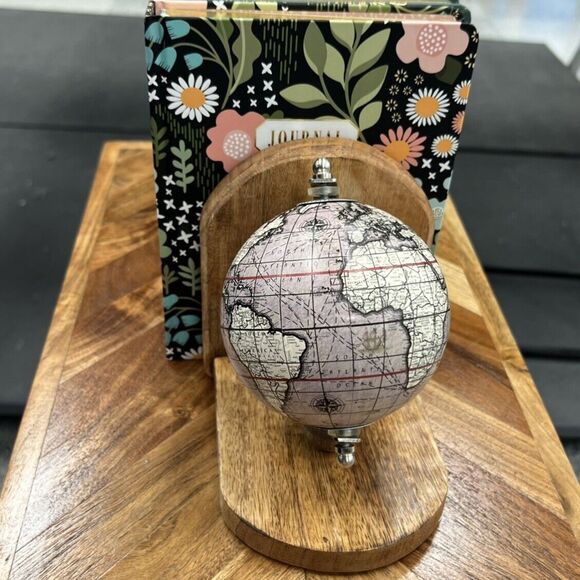 Mini Globe Wooden Bookends Set of 2 Mixed Pair World Map Multicolored India NWT - Picture 3 of 10